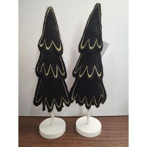 Wondershop Target Felt Christmas Tree Figurine Holiday Decor Black Gold Lot Of 2